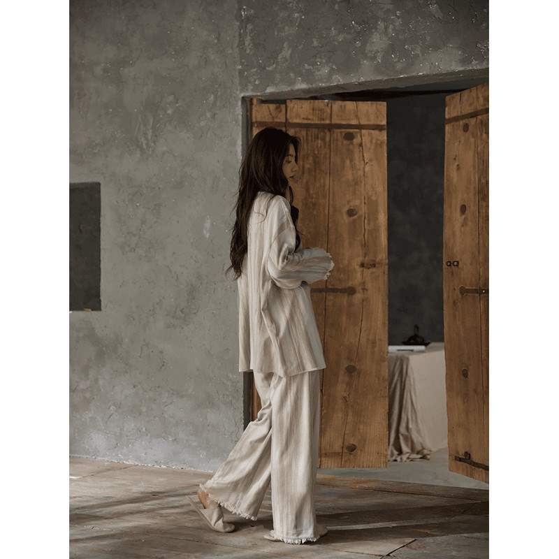 Pigiama da donna ChicShe primaverile con imbottiture a scacchi sfumate larghe taglie forti maniche lunghe stile francese abbigliamento estivo per la casa_voghion.com