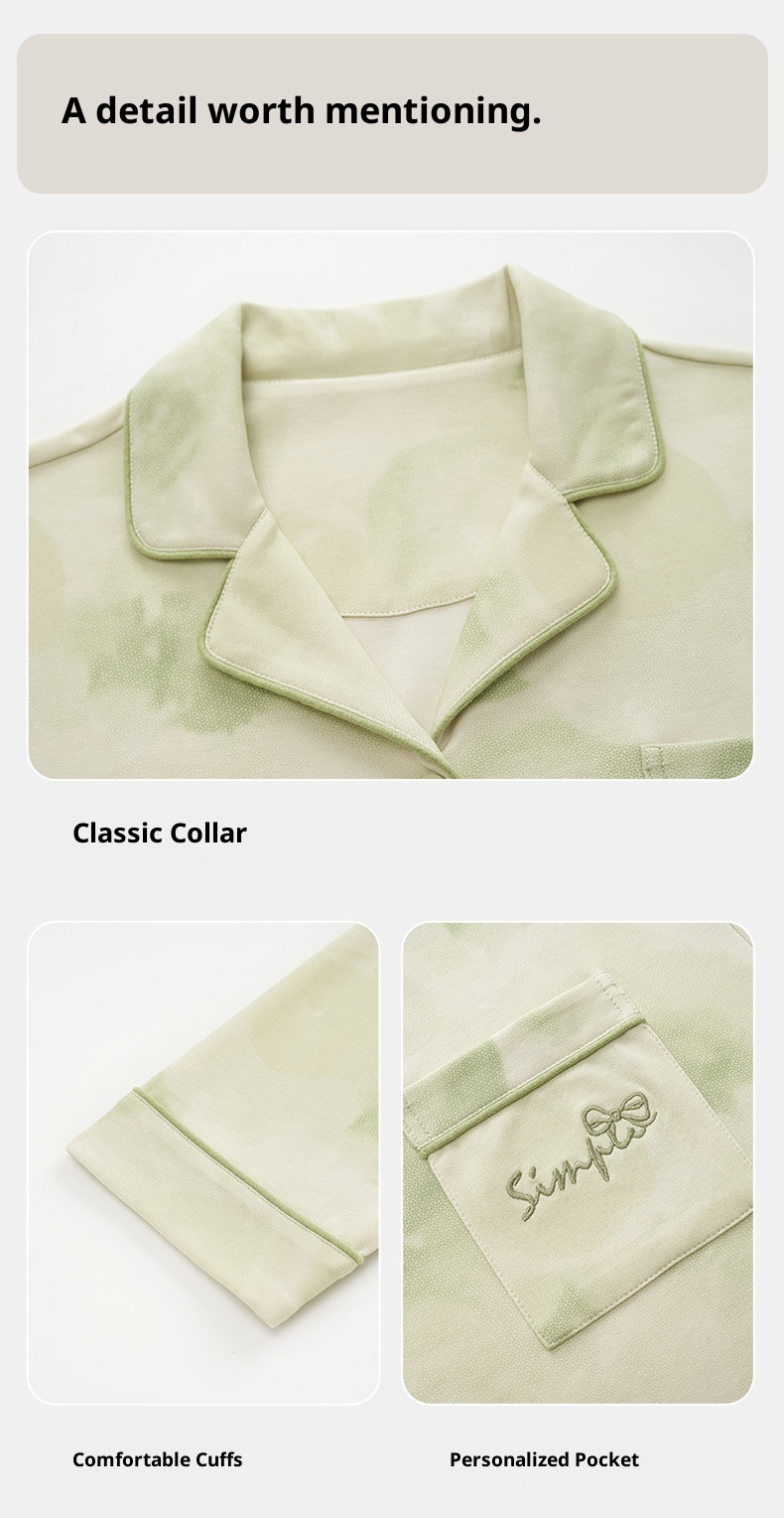 ChicShe 2025 Nuovo Pigiama da Donna Puro Cardigan con Colletto Risvoltato Manica Lunga Donna Casual Primavera Autunno Completo da Casa in Cotone_voghion.com