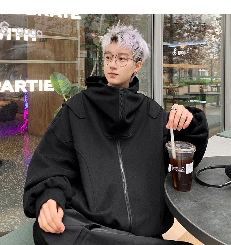 boy Boy Solid Color Cardigan Sweatshirt Men's 2024 Spring And Autumn New Style High-end Cool American Casual Loose Hoodie Jacket_voghion.com