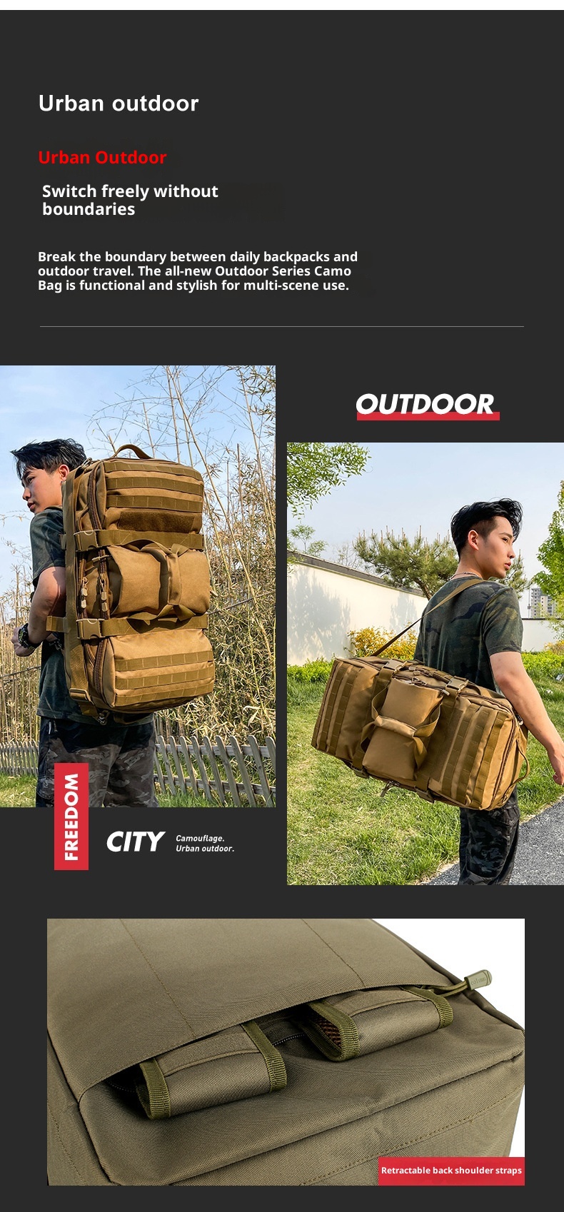 ActiveGo Camouflage Capacity Multifunctional Handheld Large Hiking Climbing Bag Outdoor Travel Backpack_voghion.com