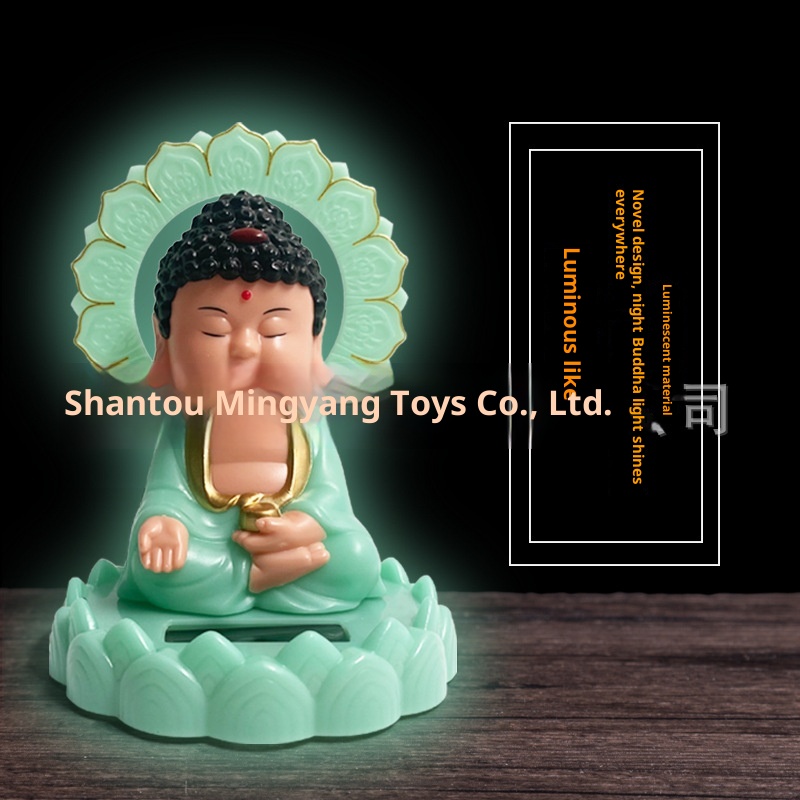 Solarbetriebene Nickleuchte, Tathagata-Ornament, Auto-Innenausstattung, Nationaler Trend, Figur des schwingenden Buddha, Grenzüberschreitend_voghion.com