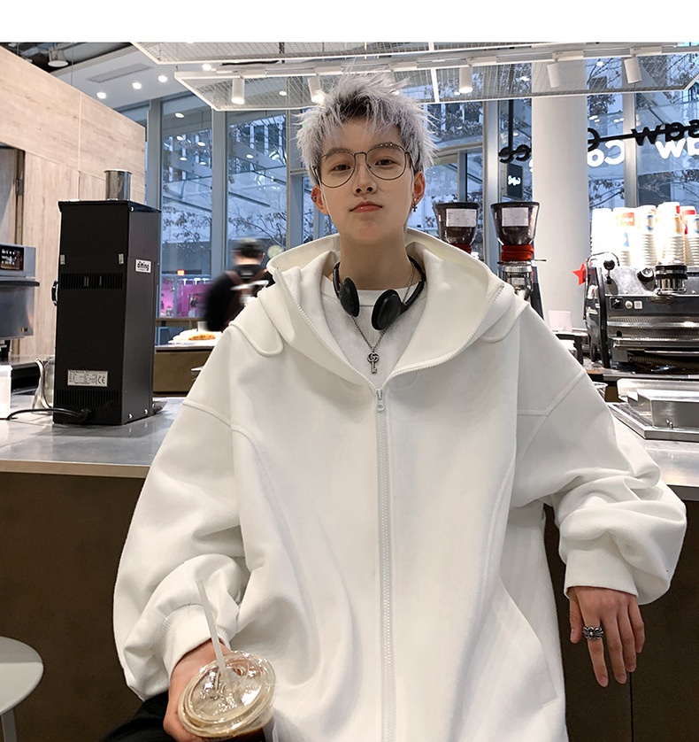 boy Boy Solid Color Cardigan Sweatshirt Men's 2024 Spring And Autumn New Style High-end Cool American Casual Loose Hoodie Jacket_voghion.com