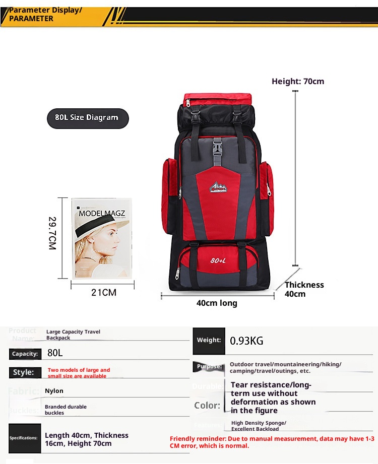 ActiveGo Nuovo zaino da 80 litri per escursioni all'aperto, grande capacità, per uomini e donne, per trekking, sport, tempo libero, viaggi_voghion.com