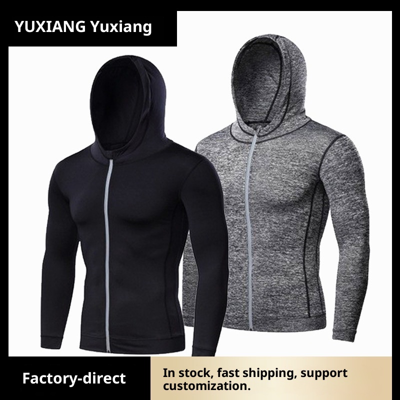 boy Boy Quick-Dry Breathable High Elastic Hoodie Windproof Thin Sweatshirt Autumn Winter Men's Sports Tight-Fitting Jacket_voghion.com