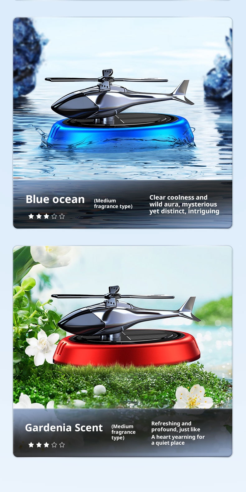 Ornamento di profumo per aromaterapia a forma di elicottero solare, profumo fresco, deodorante per interni auto a lunga durata, decorazione di alta qualità_voghion.com
