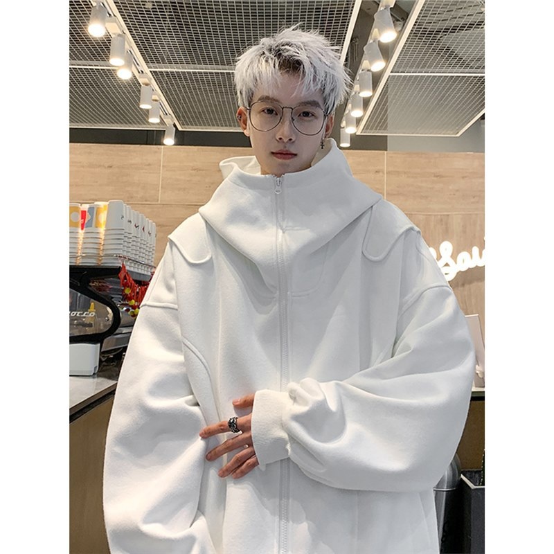 boy Boy Solid Color Cardigan Sweatshirt Men's 2024 Spring And Autumn New Style High-end Cool American Casual Loose Hoodie Jacket_voghion.com