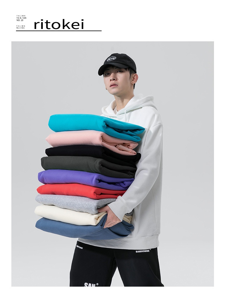 boy Boy Men's Sweatshirt Hong Kong Style Autumn Winter Fleece Lined Men Gray Versatile Basic Hooded Jacket Hoodie Trendy_voghion.com