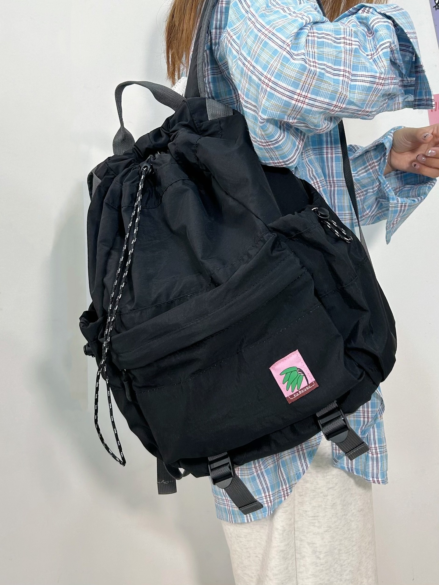 ActiveGo Lightweight Casual Travel Men's Drawstring Bag Women's Outdoor Sports Hiking Large Capacity Pleated Backpack_voghion.com