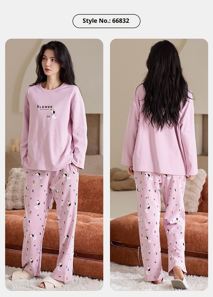 ChicShe Pyjama aus 100 % Baumwolle für Damen, Frühjahr/Herbst 2025: Neues, lässiges und lockeres Set mit Cartoon-Ärmeln, langen Hosen und Streifenmuster._voghion.com