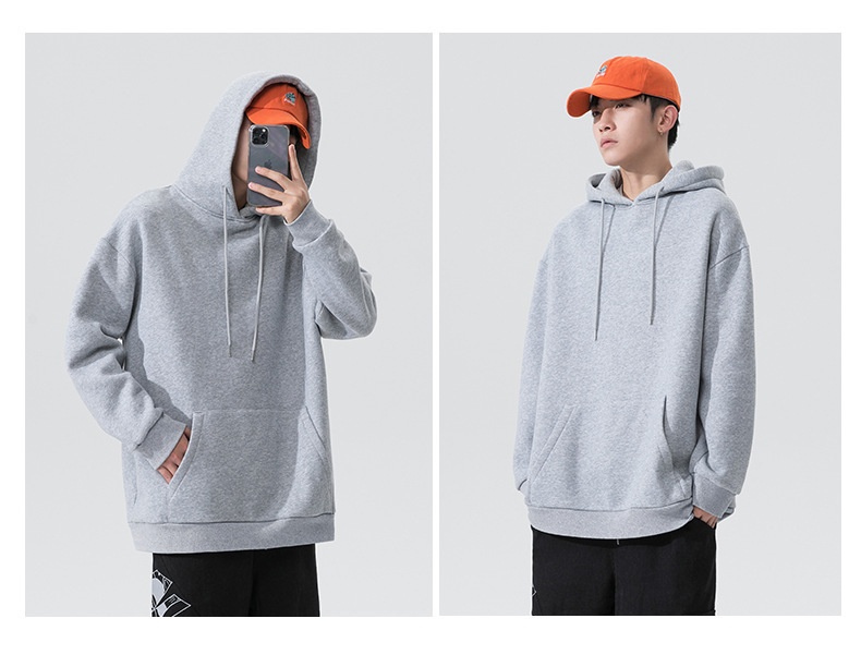 boy Boy Men's Sweatshirt Hong Kong Style Autumn Winter Fleece Lined Men Gray Versatile Basic Hooded Jacket Hoodie Trendy_voghion.com