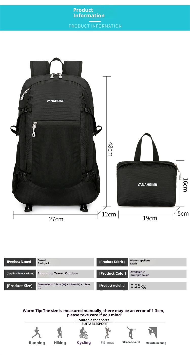 ActiveGo Warnerheim Hiking Men Folding Waterproof Trekking Bag Women Casual Large Capacity Lightweight Backpack_voghion.com