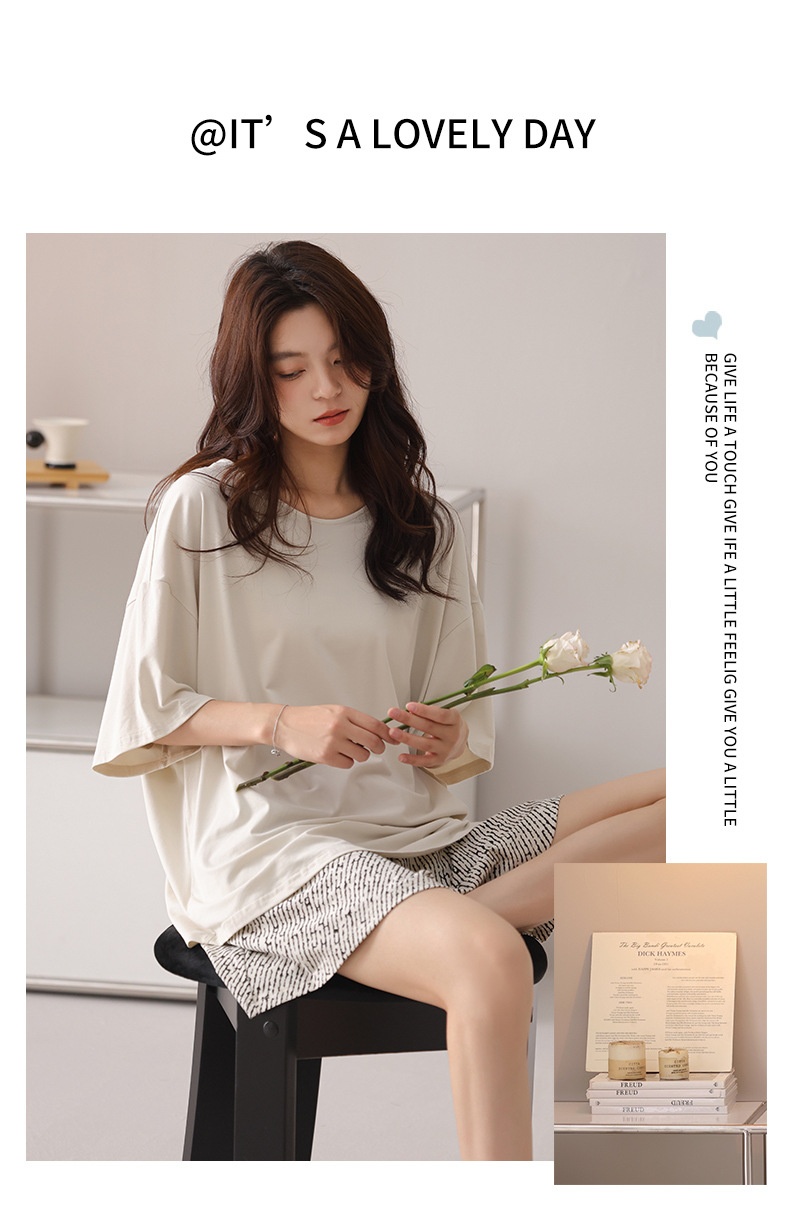 ChicShe New Chest Pad Pajamas For Women, Pure Cotton Short Sleeve Comfortable Cute Pajamas, Summer Internet Celebrity Homewear_voghion.com