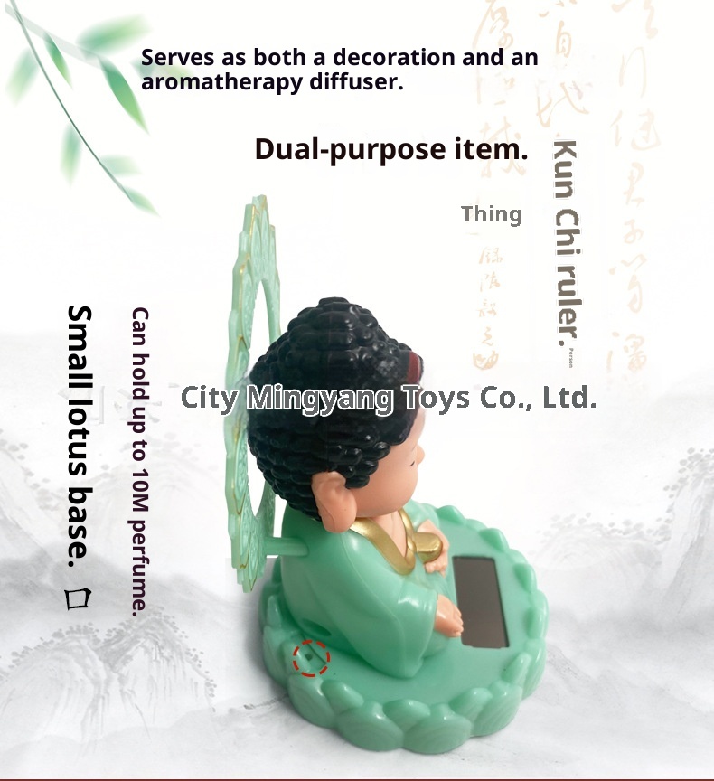 Solarbetriebene Nickleuchte, Tathagata-Ornament, Auto-Innenausstattung, Nationaler Trend, Figur des schwingenden Buddha, Grenzüberschreitend_voghion.com