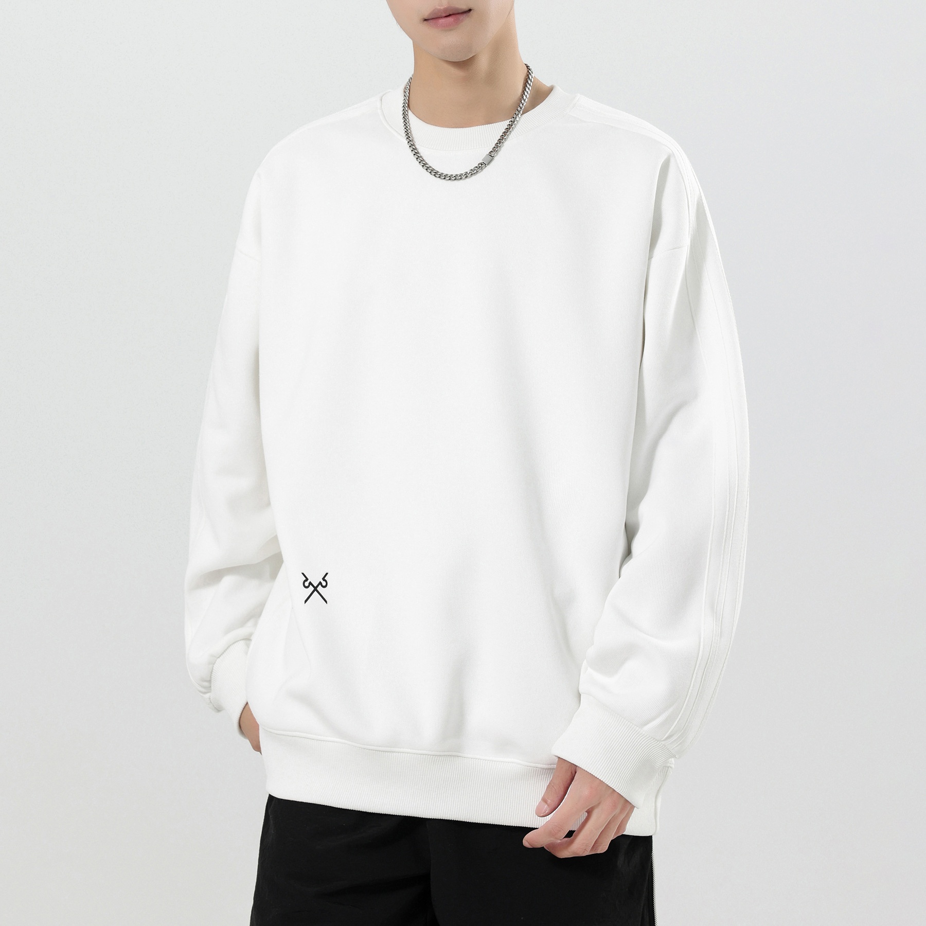 boy Boy Boy Heavyweight Sweatshirt Simple Print Basic Style Casual Trendy Crew Neck Pullover Inner Wear Long Sleeve Top Men's Jacket_voghion.com