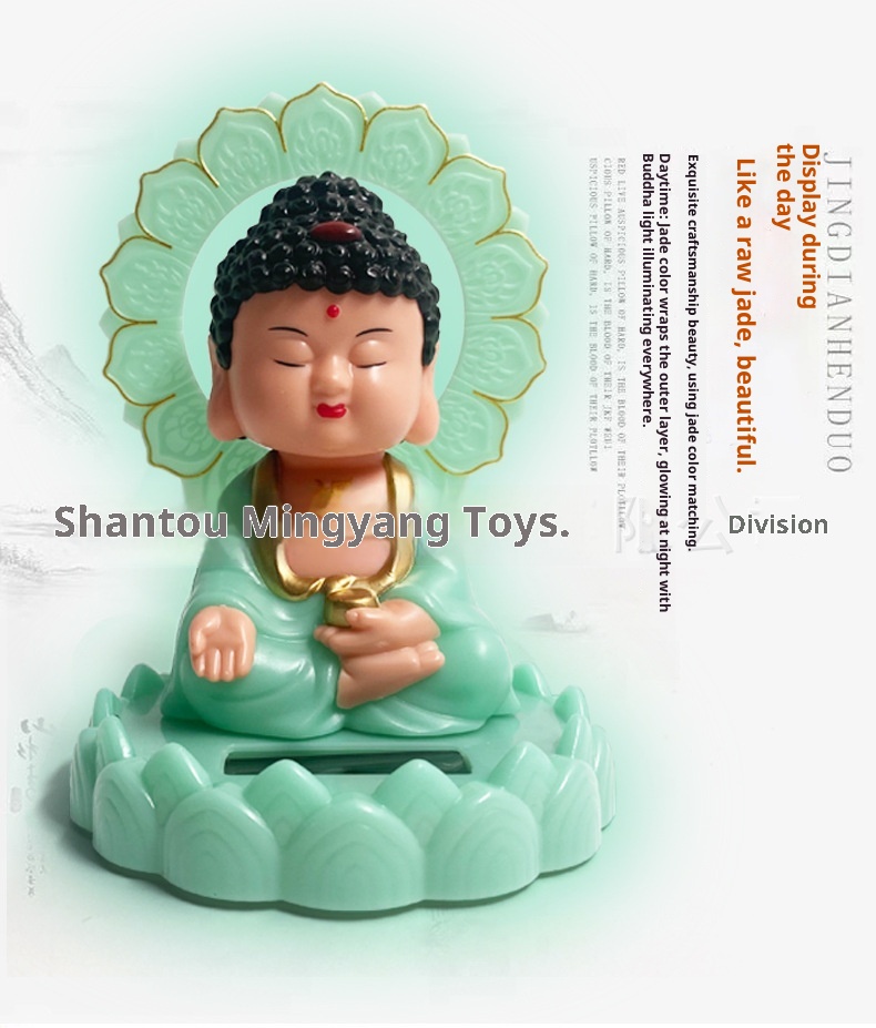 Solarbetriebene Nickleuchte, Tathagata-Ornament, Auto-Innenausstattung, Nationaler Trend, Figur des schwingenden Buddha, Grenzüberschreitend_voghion.com