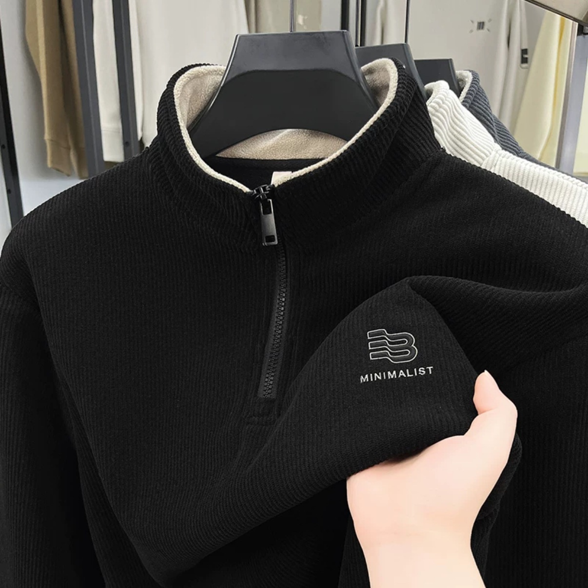 boy Boy Boy 2025 Neues Herren-Langarmshirt mit halbem Reißverschluss, sandfarbenem Kragen und Sweashir-Oberteil, warm gefüttert, für Frühling und Herbst_voghion.com