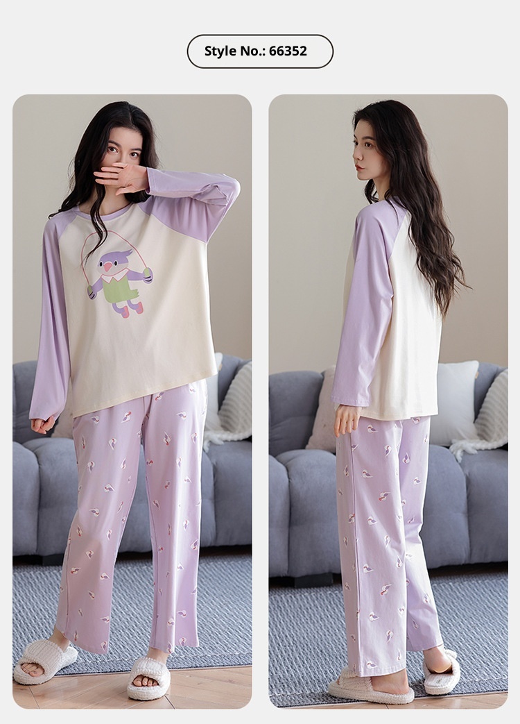 ChicShe Pyjama aus 100 % Baumwolle für Damen, Frühjahr/Herbst 2025: Neues, lässiges und lockeres Set mit Cartoon-Ärmeln, langen Hosen und Streifenmuster._voghion.com
