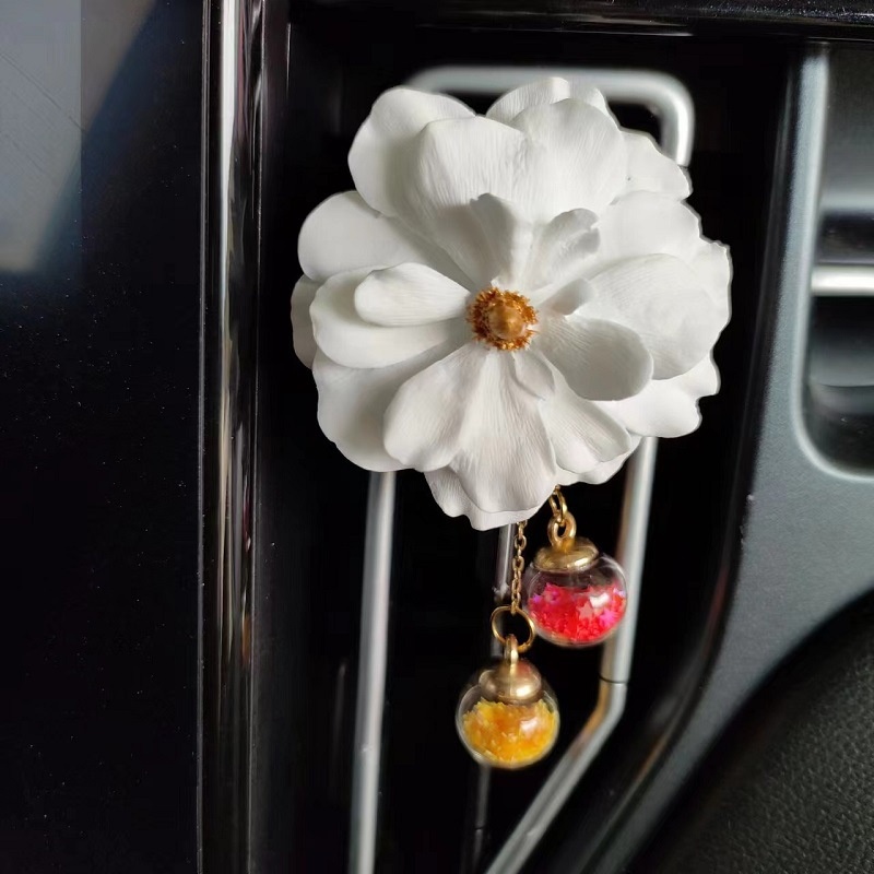 Car Air Conditioning Vent High-End Ornament Diffuser Stone Peony Flower Decoration Solid Aromatherapy Odor Removal_voghion.com