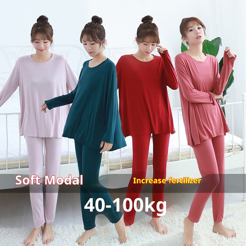 ChicShe Damen-Pyjama Herbst Langarm Locker Modal Koreanischer Stil Plus Size Winter Homewear Set Sommer Stillen Umstandsmode_voghion.com