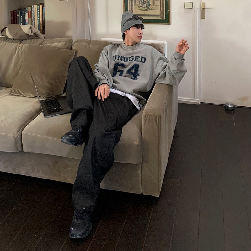 boy MYQ Letter Embroidery Crew Neck Sweatshirt Men Autumn New Loose Top Korean Style Trendy Vintage Pullover Jacket_voghion.com