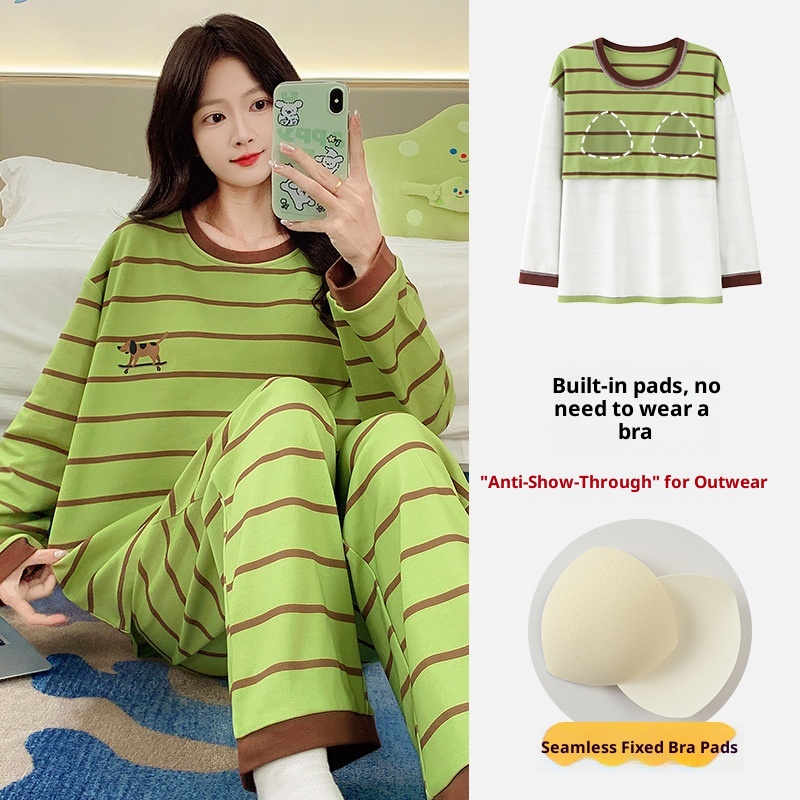 ChicShe Source Factory Stretch Cotton-Like Long-Sleeve Pajamas With Chest Pads Girls, Cartoon Round Neck, Suitable For Spring_voghion.com