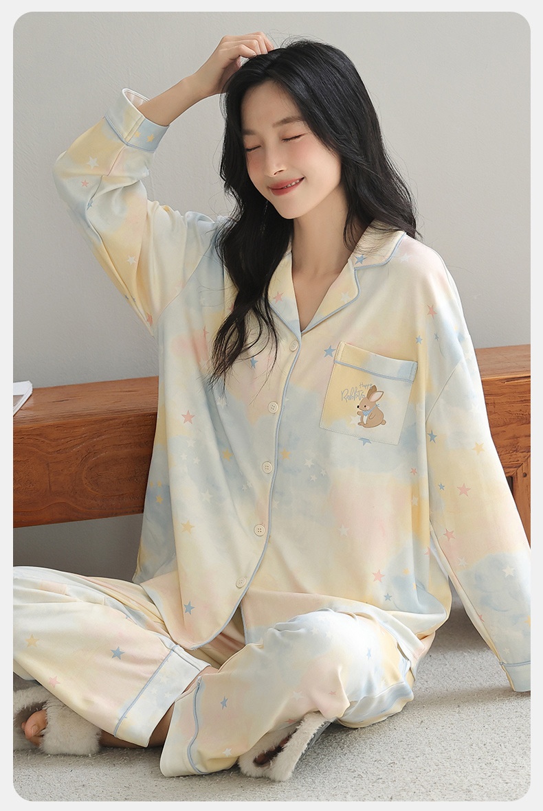 ChicShe 2025 Nuovo Pigiama da Donna Puro Cardigan con Colletto Risvoltato Manica Lunga Donna Casual Primavera Autunno Completo da Casa in Cotone_voghion.com