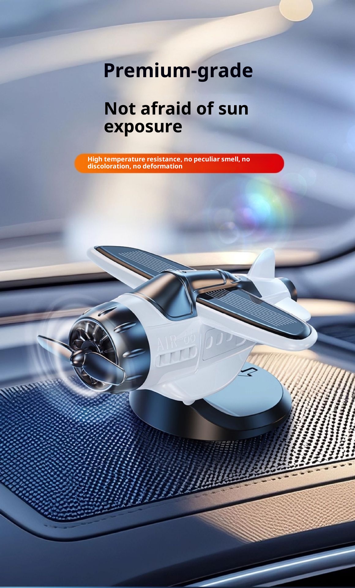 Solarbetriebene, automatisch rotierende Kleinflugzeug-Innenausstattung, kreative Auto-Armaturenbrett-Klebedekoration, universell einsetzbar_voghion.com