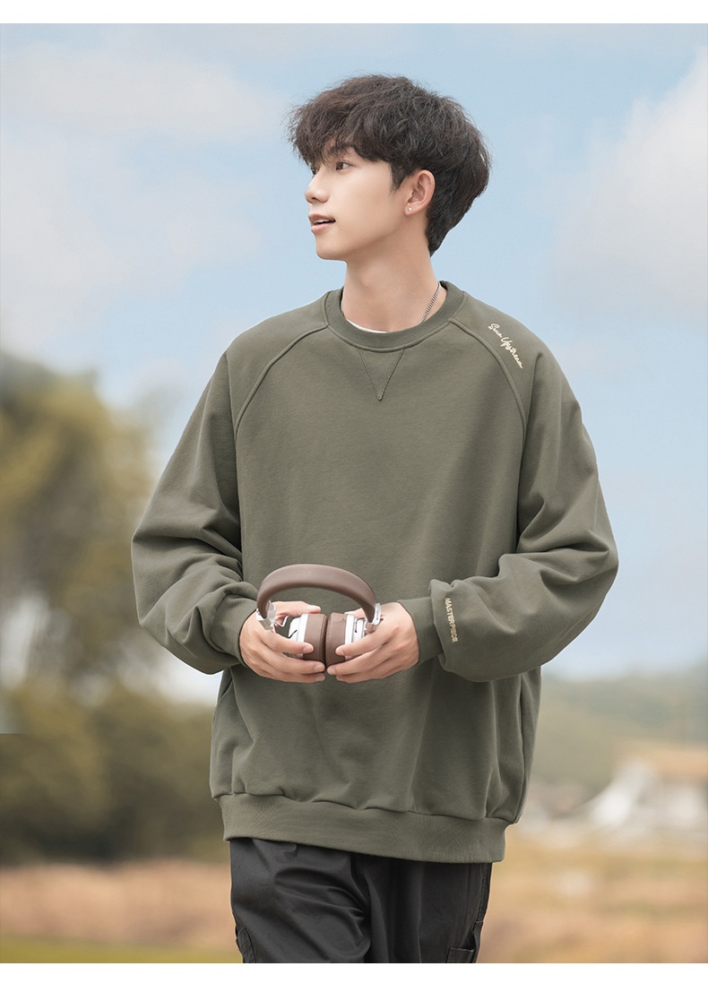 boy Boy Boy Heavyweight 400G Spliced Raglan Sleeve Crew Neck Sweatshirt Men Spring New American Style Letter Embroidery Casual_voghion.com