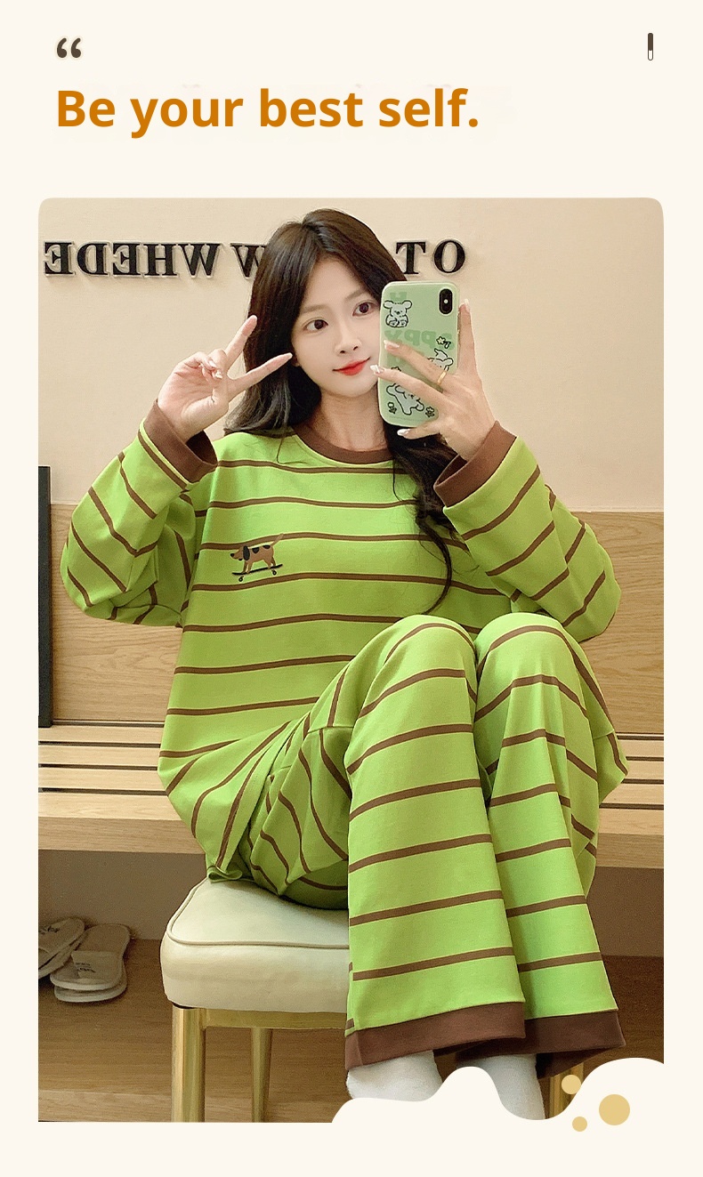 ChicShe Source Factory Stretch Cotton-Like Long-Sleeve Pajamas With Chest Pads Girls, Cartoon Round Neck, Suitable For Spring_voghion.com