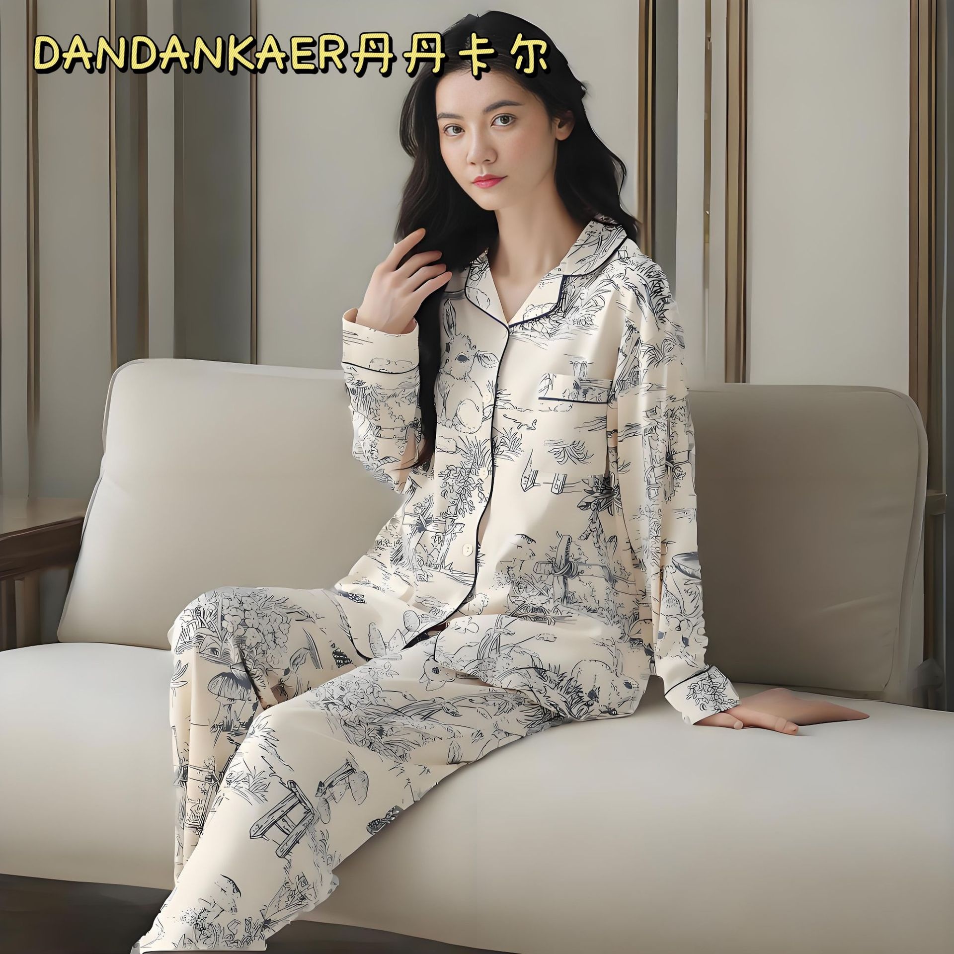 ChicShe Nuovo Pigiama in Cotone da Donna, Cardigan con Colletto Risvoltato Autunnale, Design Stampato Dolce e Carino, Adatto per Capispalla,_voghion.com