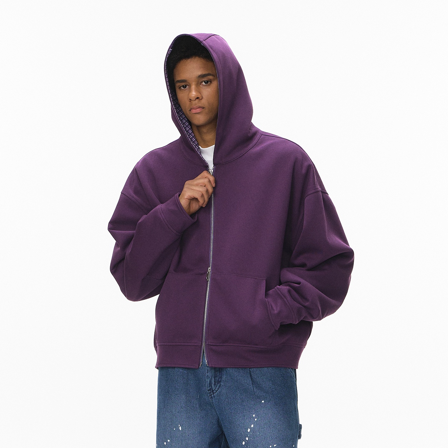 boy Boy Jie Zhan Men's Clothing|Boxy Plaid Two-tone Jacket 25 Autumn New European And American Short Casual Couple Hooded_voghion.com