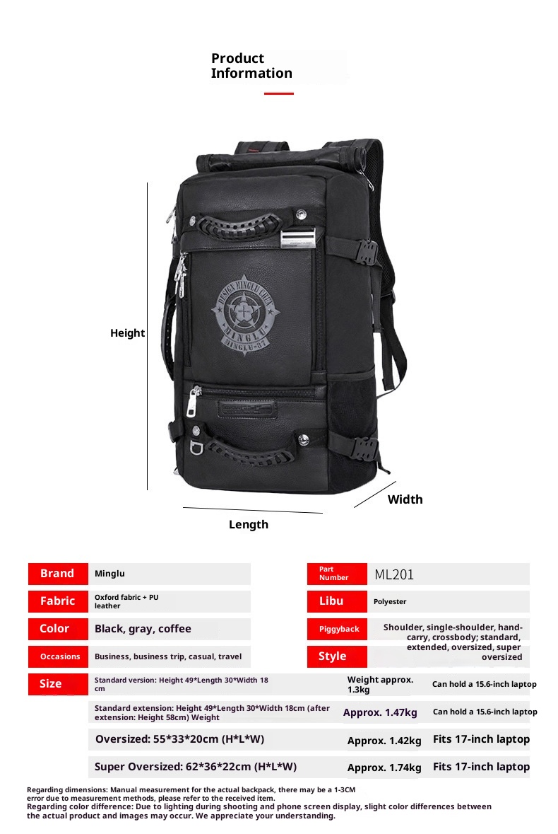 Borsa a tracolla doppia ActiveGo Minglu, capacità di viaggio, per attività all'aperto, tempo libero, per uomo, viaggi d'affari, alpinismo, zaino grande_voghion.com