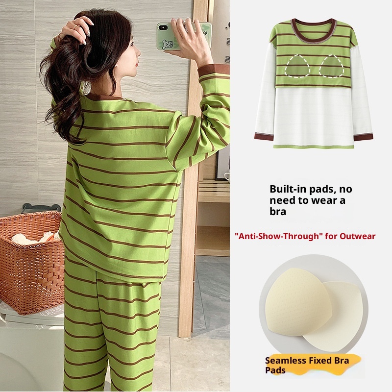 ChicShe Source Factory Stretch Cotton-Like Long-Sleeve Pajamas With Chest Pads Girls, Cartoon Round Neck, Suitable For Spring_voghion.com