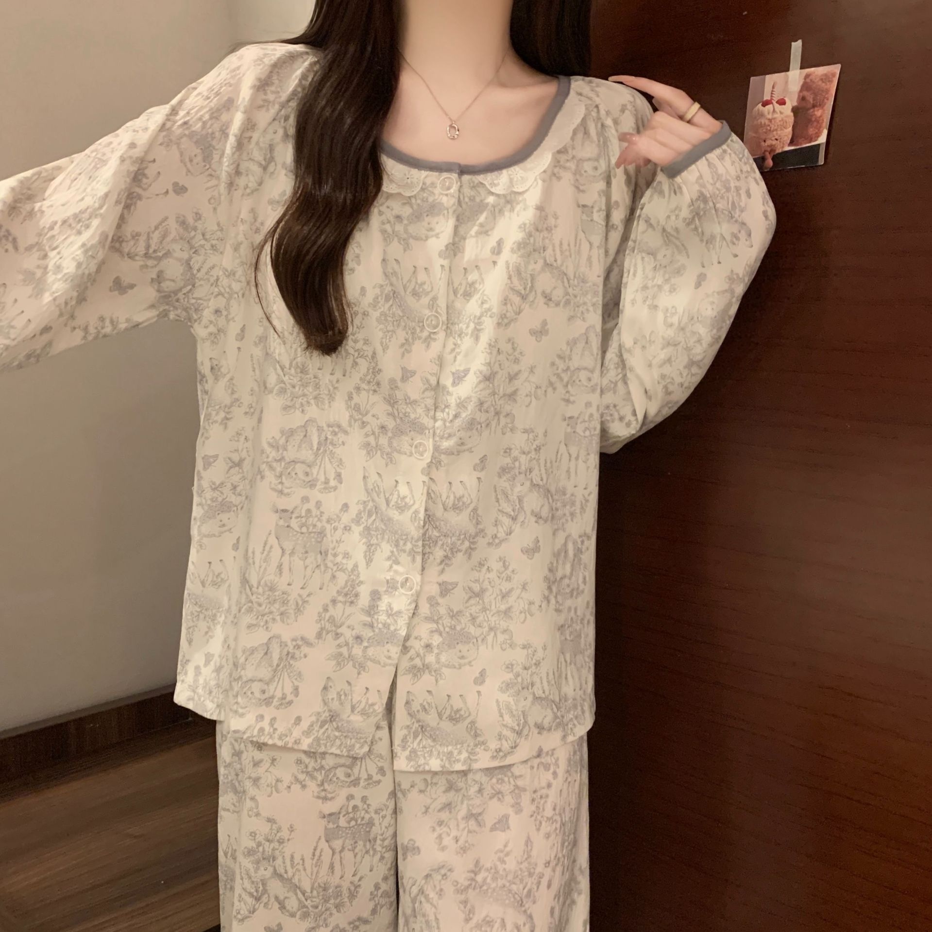 ChicShe Women's Pajamas With Chest Pads, Spring And Autumn Long Sleeve Cloud Cotton 2025 New Round Neck Cute Homewear Set,_voghion.com