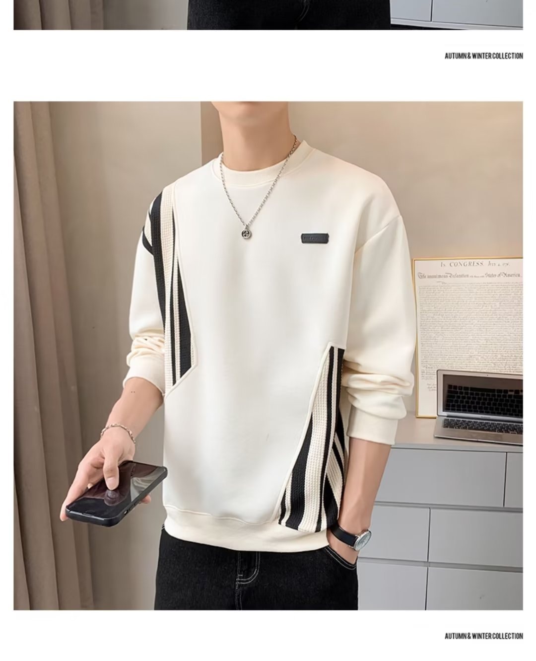 boy Boy Crew Neck Sweatshirt Spring Autumn Fleece Thickened Men's Top 2023 New T-Shirt Long Sleeve Early Winter Jacket_voghion.com