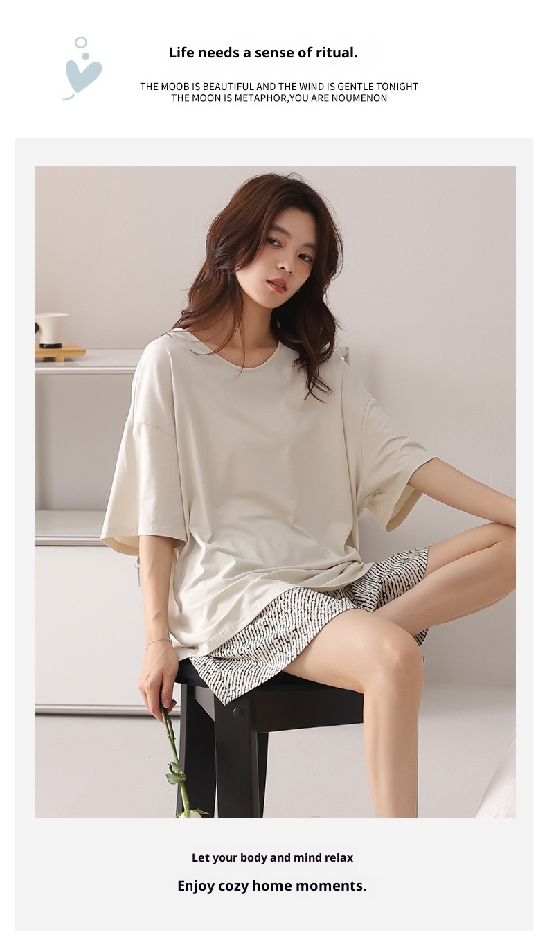ChicShe New Chest Pad Pajamas For Women, Pure Cotton Short Sleeve Comfortable Cute Pajamas, Summer Internet Celebrity Homewear_voghion.com