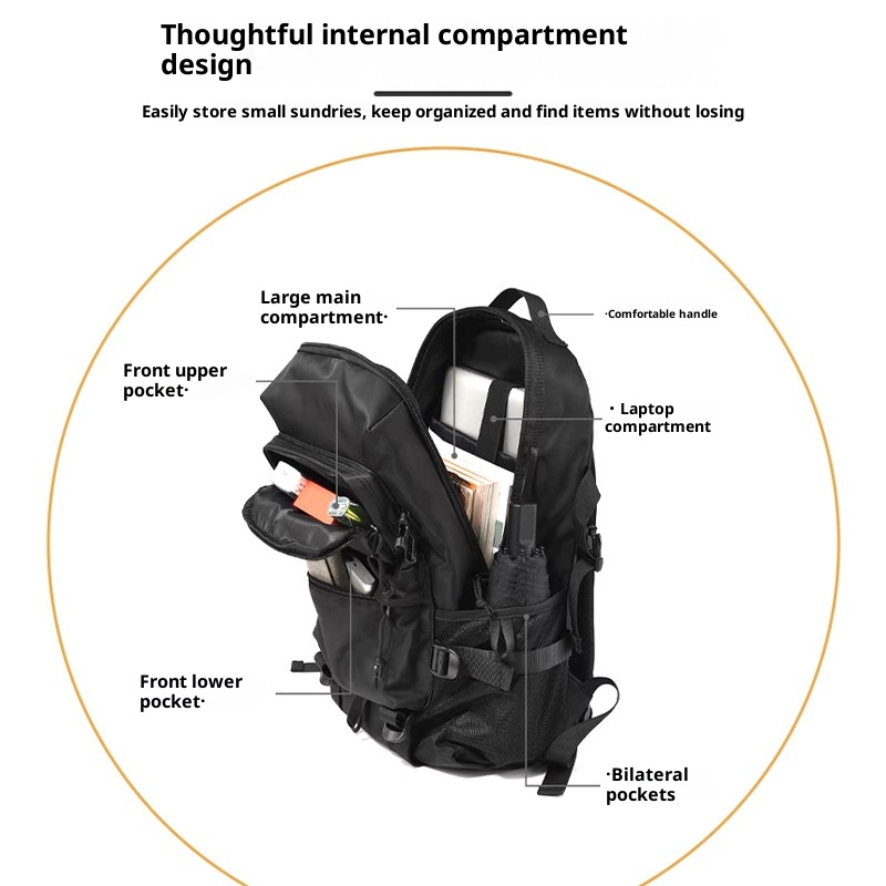 ActiveGo Large Capacity Lightweight Outdoor Hiking For College Students Men's Travel Backpack Black Waterproof Portable Cycling_voghion.com