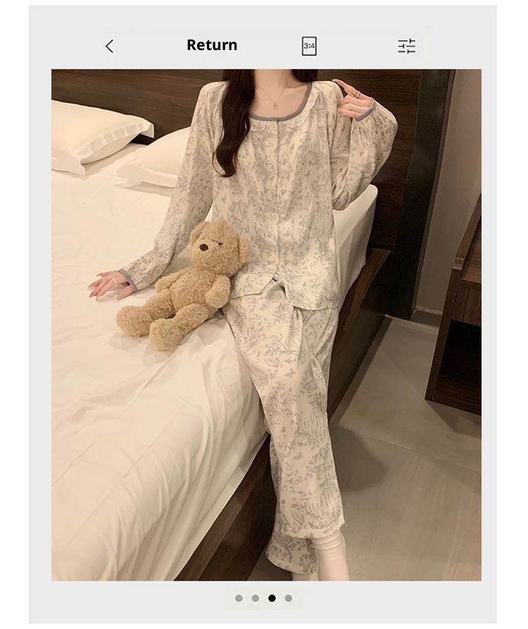 ChicShe Women's Pajamas With Chest Pads, Spring And Autumn Long Sleeve Cloud Cotton 2025 New Round Neck Cute Homewear Set,_voghion.com