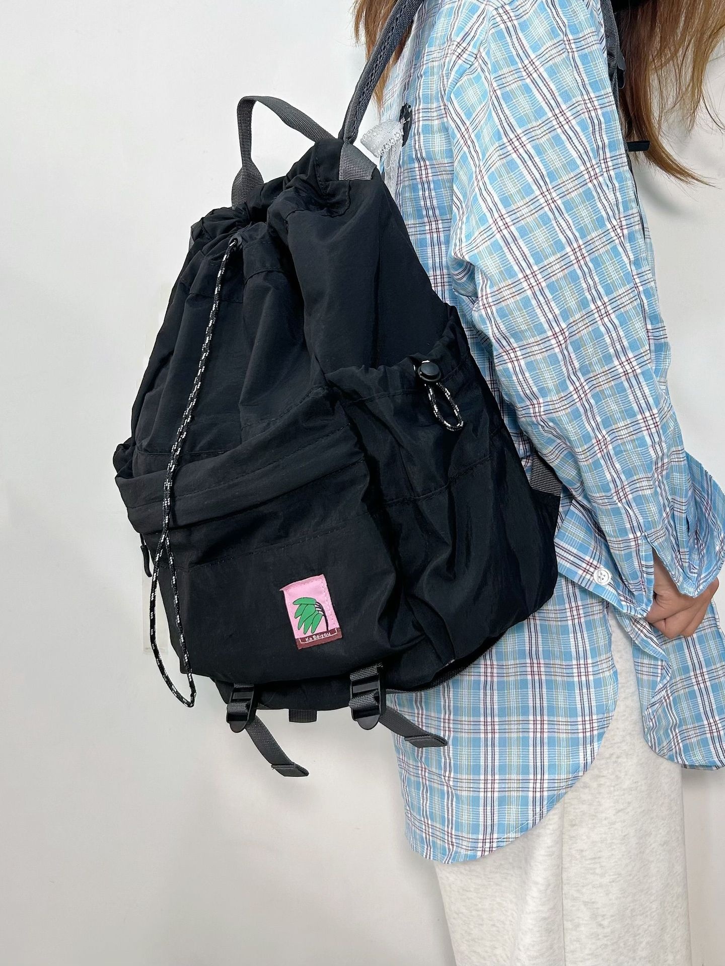 ActiveGo Lightweight Casual Travel Men's Drawstring Bag Women's Outdoor Sports Hiking Large Capacity Pleated Backpack_voghion.com