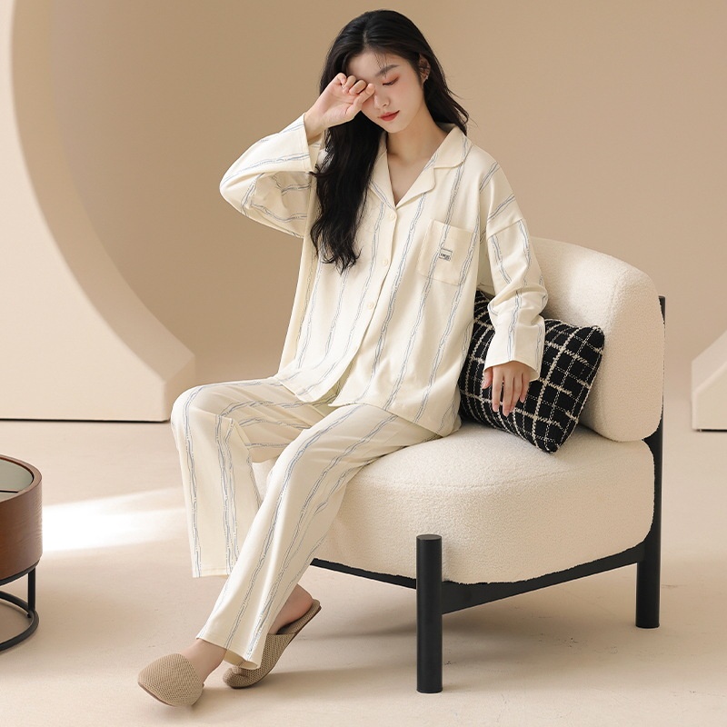 Pigiama da donna ChicShe Classe A antibatterico in 100% cotone, cardigan con maniche lunghe per autunno e inverno, indossabile all'esterno._voghion.com