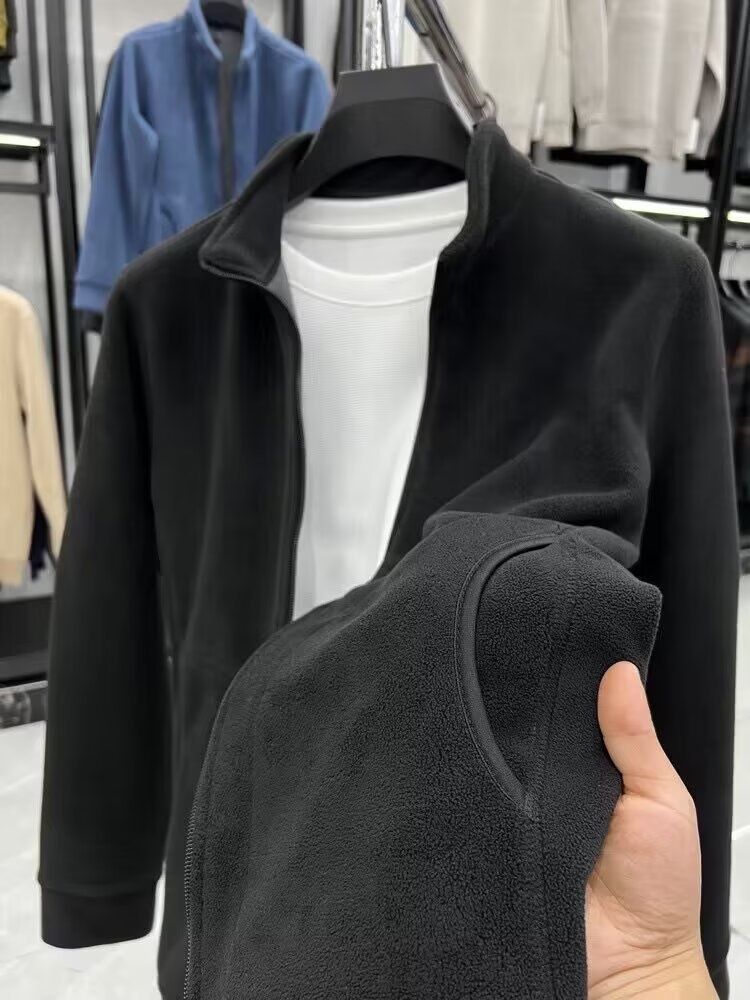 boy Boy Aoli Velv Sweatshirt Men Stand Collar Zipper Cardigan Autumn Winter Men's Thickened Warm Polar Fleece Solid Color_voghion.com