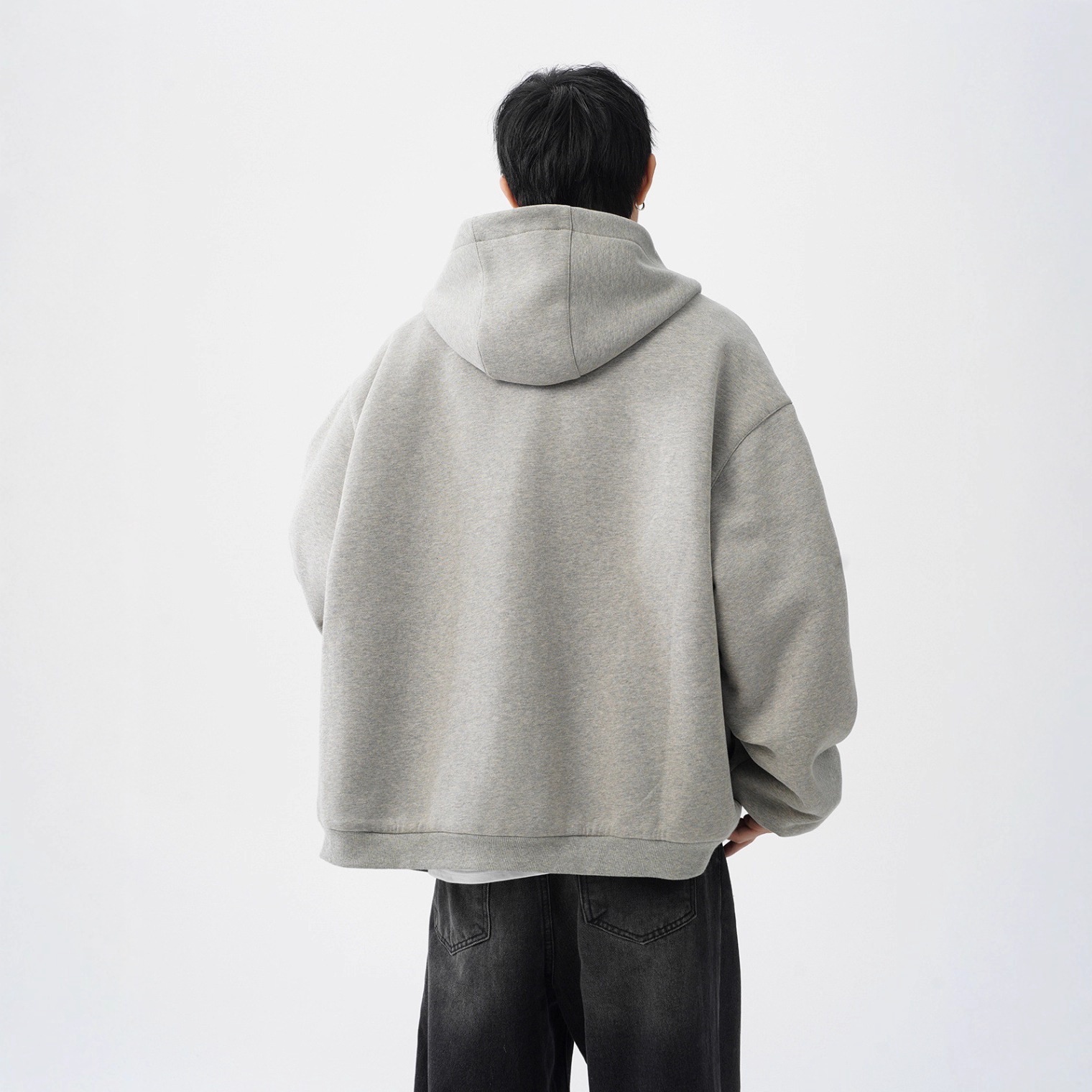 boy Boy Double Zipper Heavyweight Cardigan Sweatshirt Men's Trendy Loose Casual Stiff Color-Block American Retro Hoodie Jacket_voghion.com