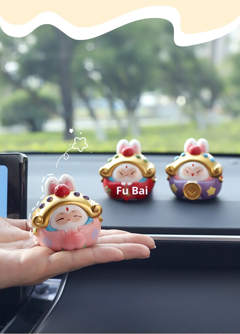 Ornamento per auto in resina per interni del mercato culturale e creativo del turismo di Pechino, stile cinese, coniglio, signore, regalo_voghion.com