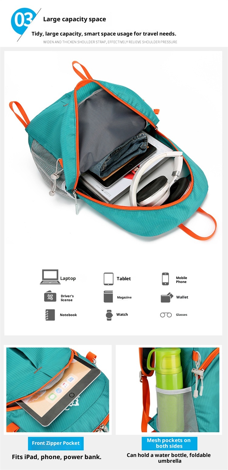 ActiveGo Authentic Outdoor Hiking Bag Travel Foldable Unisex Large Capacity Nylon Waterproof Lightweight Backpack_voghion.com