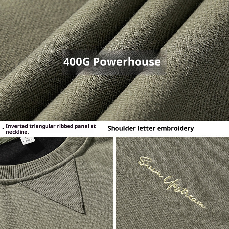 boy Boy Boy Heavyweight 400G Spliced Raglan Sleeve Crew Neck Sweatshirt Men Spring New American Style Letter Embroidery Casual_voghion.com