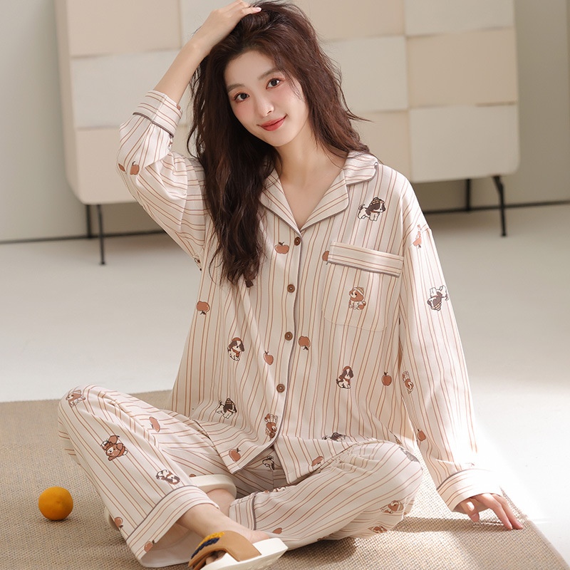 ChicShe Damenpyjama aus 100 % Baumwolle, Frühjahr/Herbst 2025, neues Set mit lockeren Ärmeln und langer Hose, ideal für Freizeit und Outdoor-Aktivitäten._voghion.com