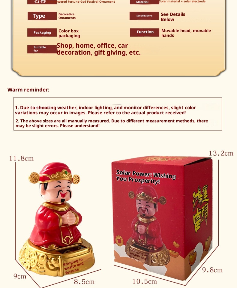 Solar Nodding God Of Wealth Festive Chinese Style Wealth-Attracting Ornament Opening Gift Car Interior Decoration Item_voghion.com