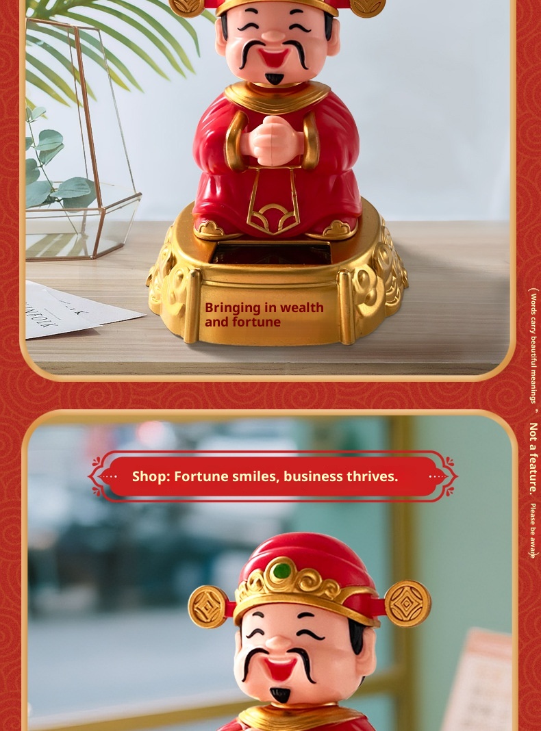 Solar Nodding God Of Wealth Festive Chinese Style Wealth-Attracting Ornament Opening Gift Car Interior Decoration Item_voghion.com
