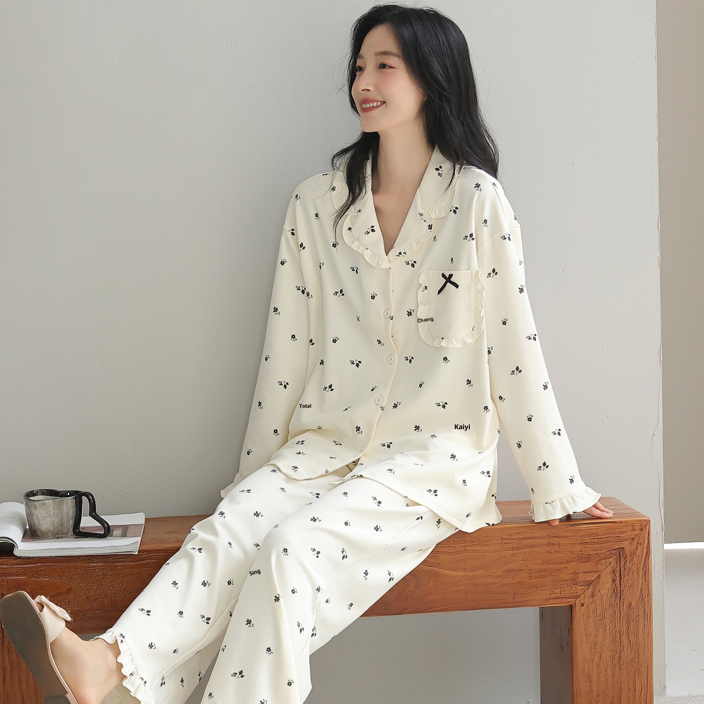 ChicShe 2025 Nuovo Pigiama da Donna Puro Cardigan con Colletto Risvoltato Manica Lunga Donna Casual Primavera Autunno Completo da Casa in Cotone_voghion.com