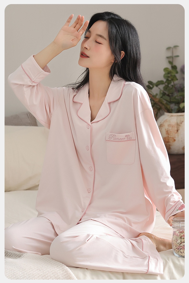 ChicShe 2025 Nuovo Pigiama da Donna Puro Cardigan con Colletto Risvoltato Manica Lunga Donna Casual Primavera Autunno Completo da Casa in Cotone_voghion.com